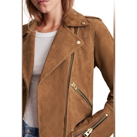 AllSaints Balfern suede moto leather jacket brown NWT - Picture 5 of 9
